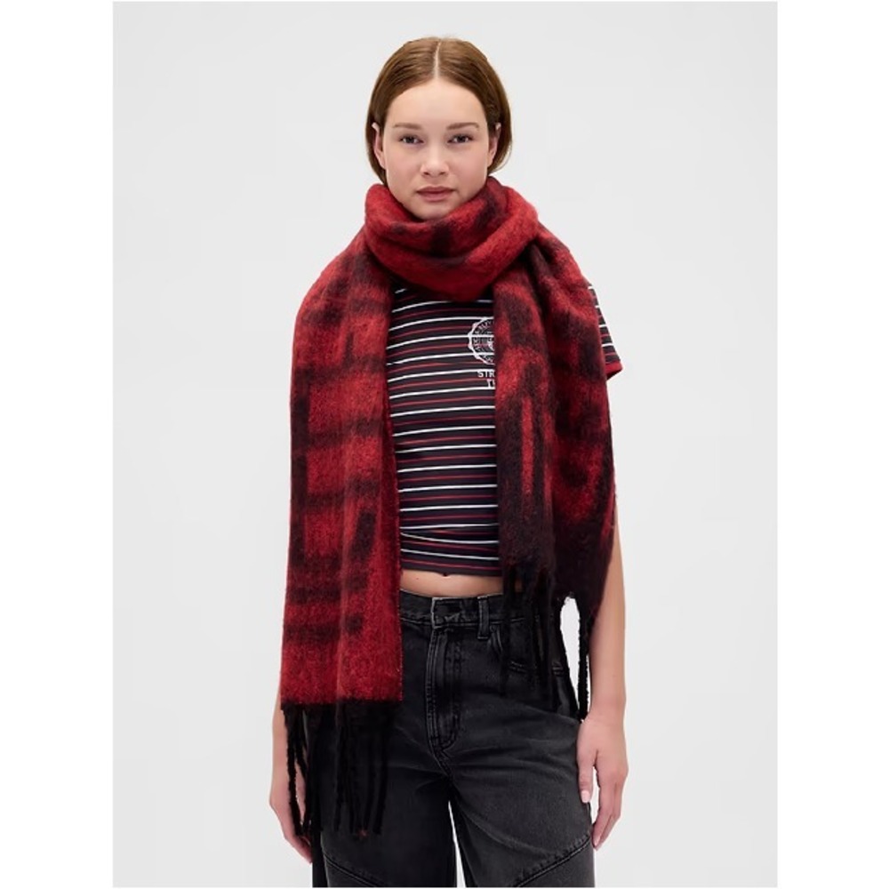 Gap x Stranger Things Hellfire Club Saves Lives Fringe Scarf Wool Blend NWT